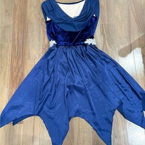 Insane vintage blue velvet cowl neck beaded dress